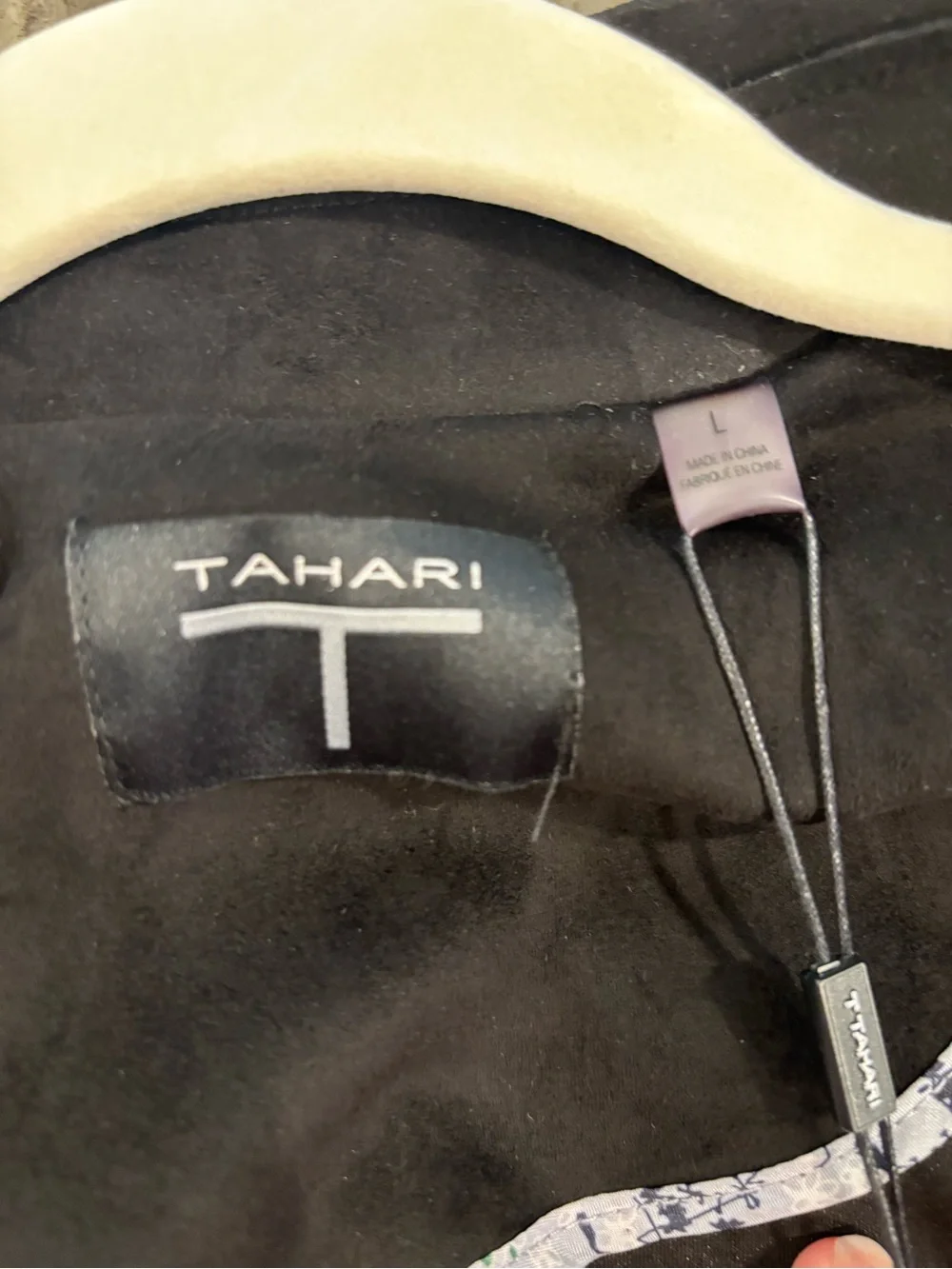 Tahari Black Suede-Look Faux Leather Moto Jacket with Zip Pockets - Picture 3 of 8